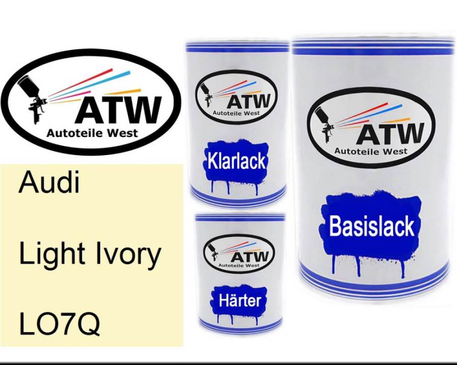 Audi, Light Ivory, LO7Q: 500ml Lackdose + 500ml Klarlack + 250ml Härter - Set, von ATW Autoteile West.